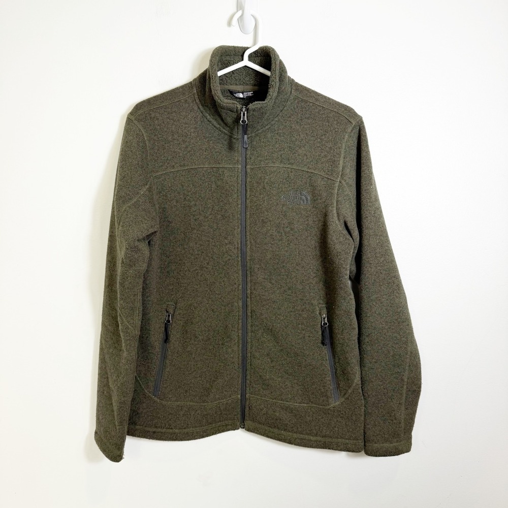 The North Face Gordon Lyons Full Zip Fleece Jacket Men Small Green Sweater Knit